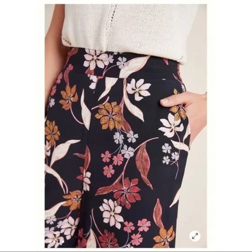 Anthropologie Floral Print Wide-Leg Pants
